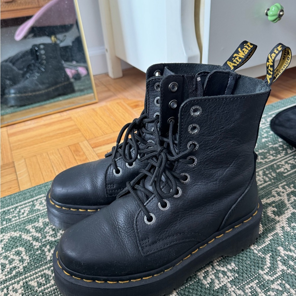 Platform black matte leather docs.